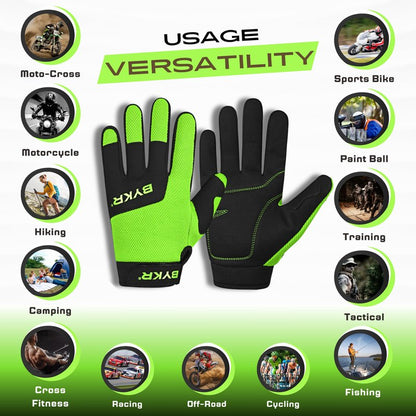 BYKR All-Weather Motorcycle Gloves for Men & Women – Protection for Dirt Bike, BMX, MX, and ATV Riding – FL Green M