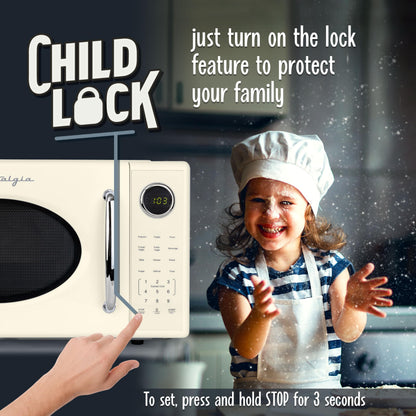 Nostalgia Retro Microwave Oven - 0.7 Cu Ft, 700-Watt Countertop Size with Glass Turntable, Child Safety Lock, 8 Auto-Cook Programs, Digital Clock - Aqua