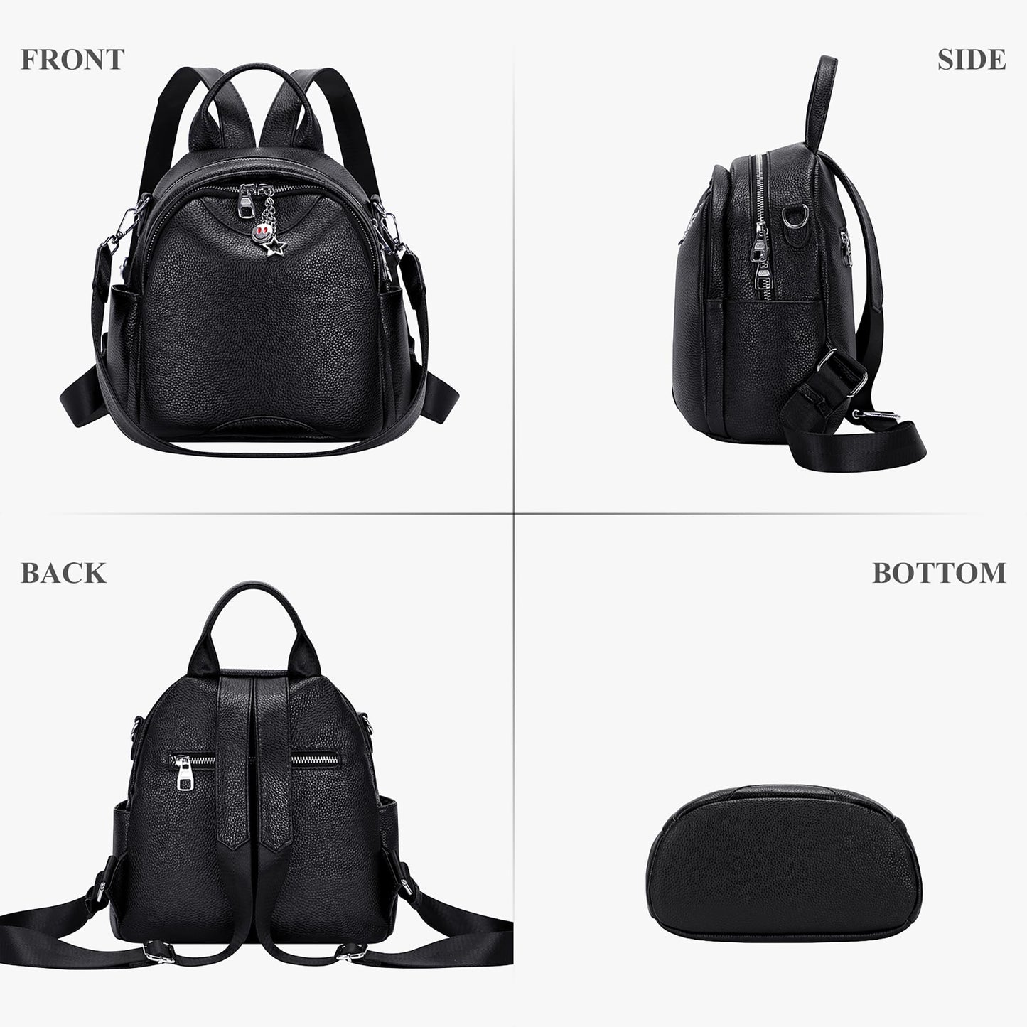 ALTOSY Soft Genuine Leather Backpack for Women Small Convertible Backpack Purse Shoulder Bag for Ladies (S97 Black)