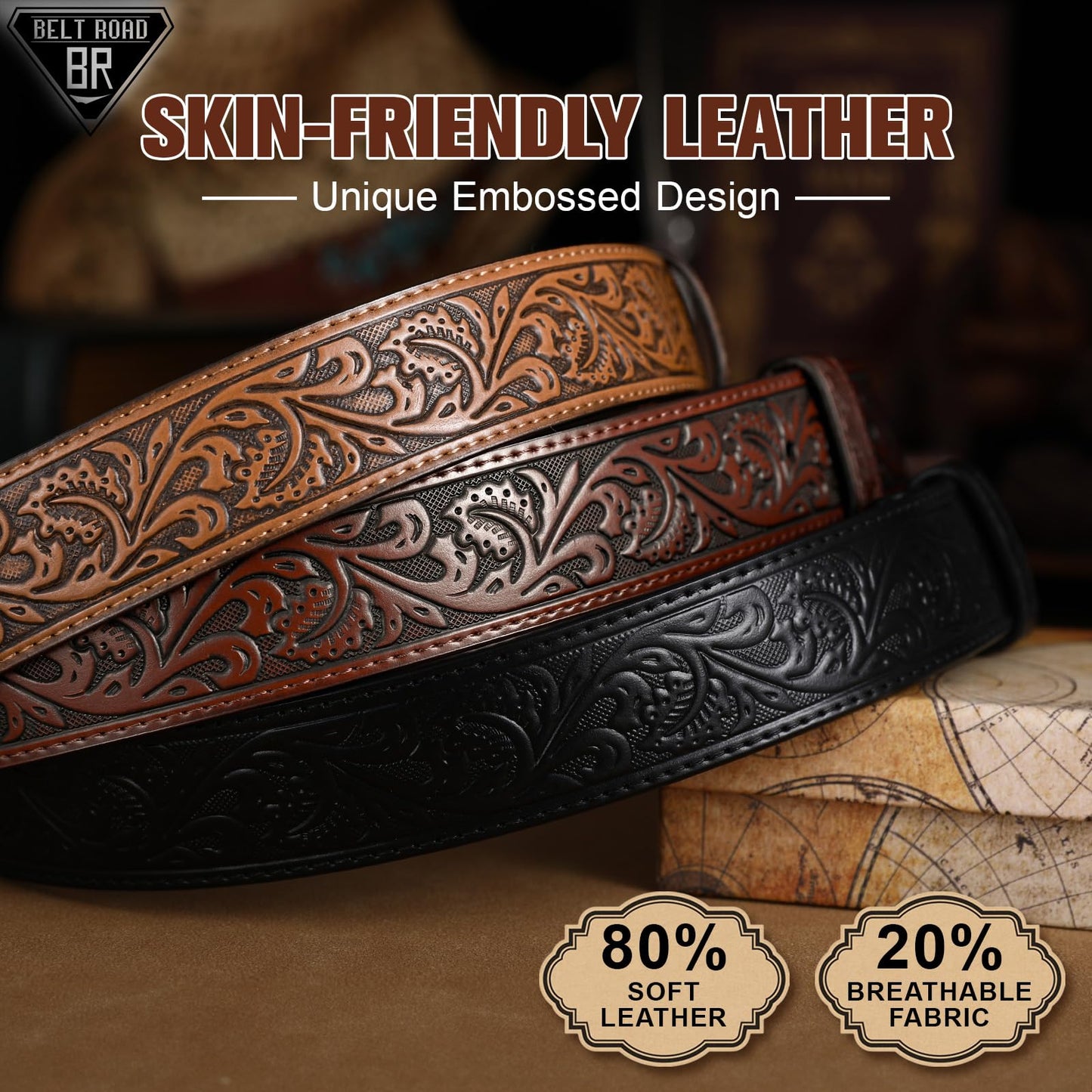 BELTROAD 3 Pack Western Belts for Men Women without Buckle Cowboy Belt for Buckle Mens Western Leaher Belt for Jeans