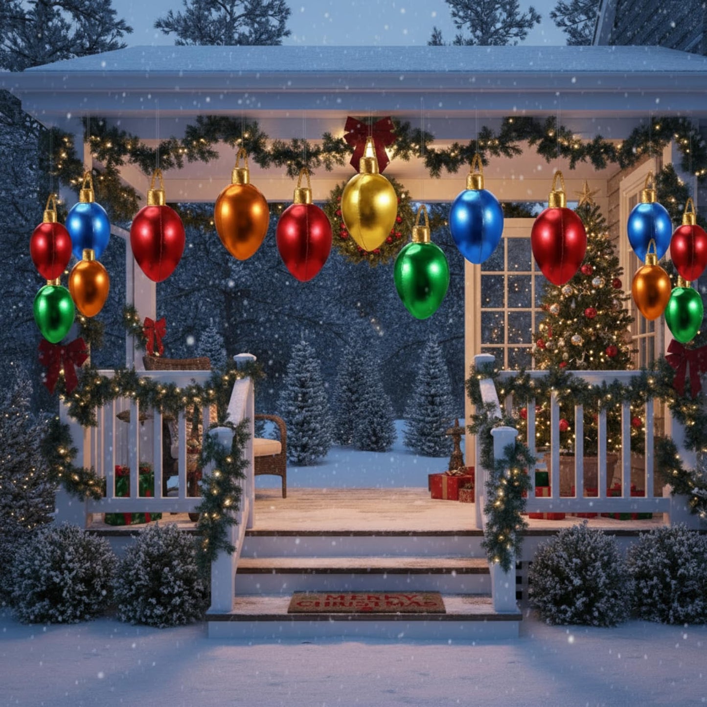 Charnoel 10 Pack 12" Christmas Inflatable Bulb Ornament with Glitter Cloth Cover, Giant PVC Xmas Blow Up Ornaments Holiday Blow Bulb for Yard Outdoor Lawn Porch Decorations (Classic)