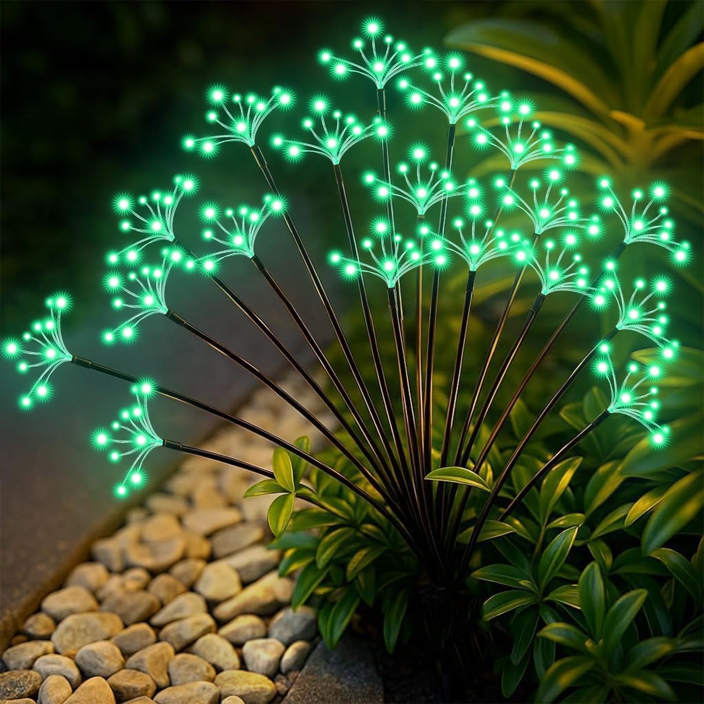 Solar Garden Lights 2 Pack Waterproof Solar Swaying Starburst Light Outdoor Lights for Yard Patio Walkway Pathway Party Wedding Christmas Decoration, Green