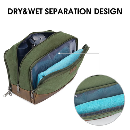 WANDF Travel Toiletry Bag for Men Large Toiletries Shaving Bag Water Resistant Hanging Dopp Kit Travel Accessories Bag for Women Men (Green)