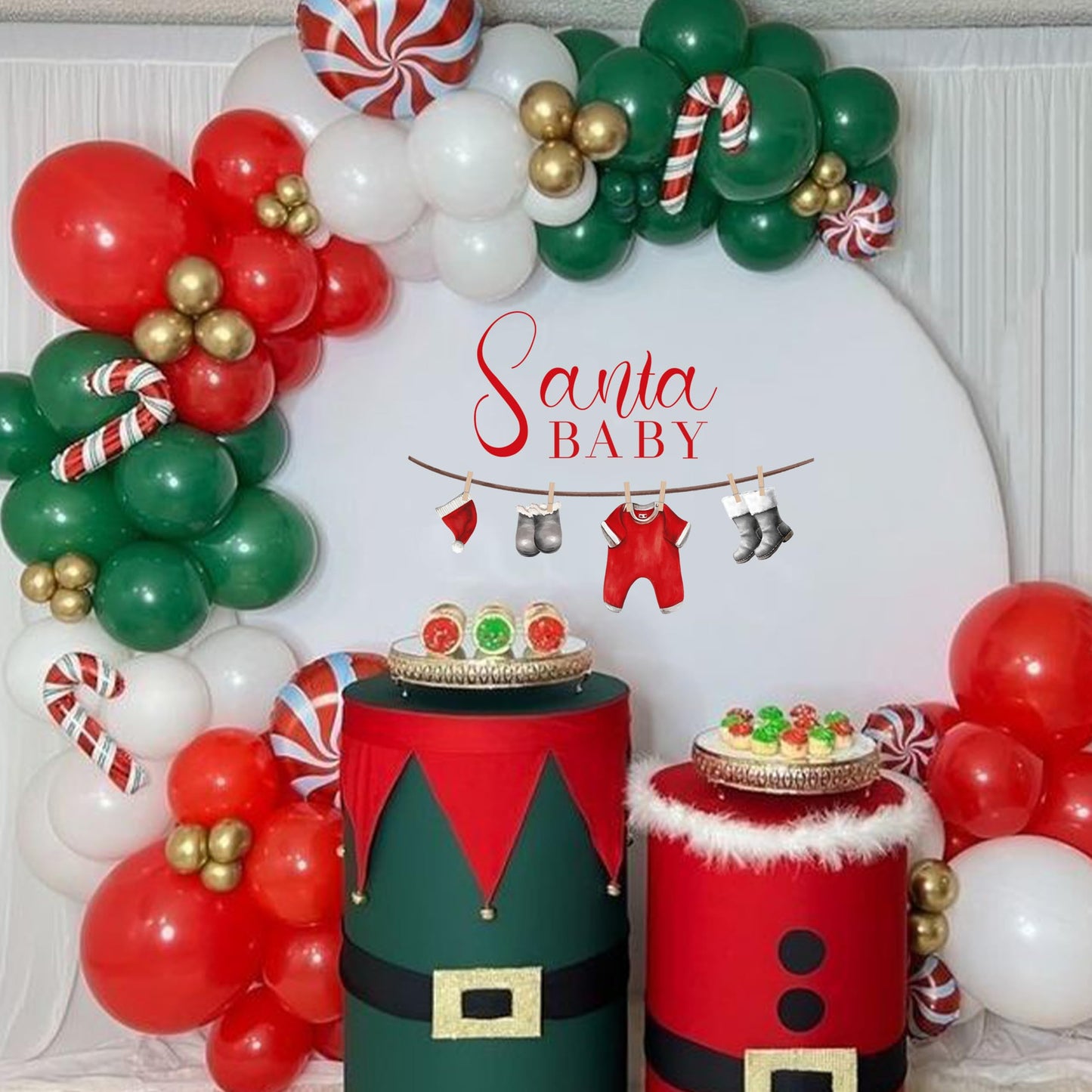 UDOTE Christmas Baby Shower Backdrop -Santa Baby Christmas Photography Background for Kids Newborn Winter Xmas Baby Shower Party (Chrismas wall Decal)