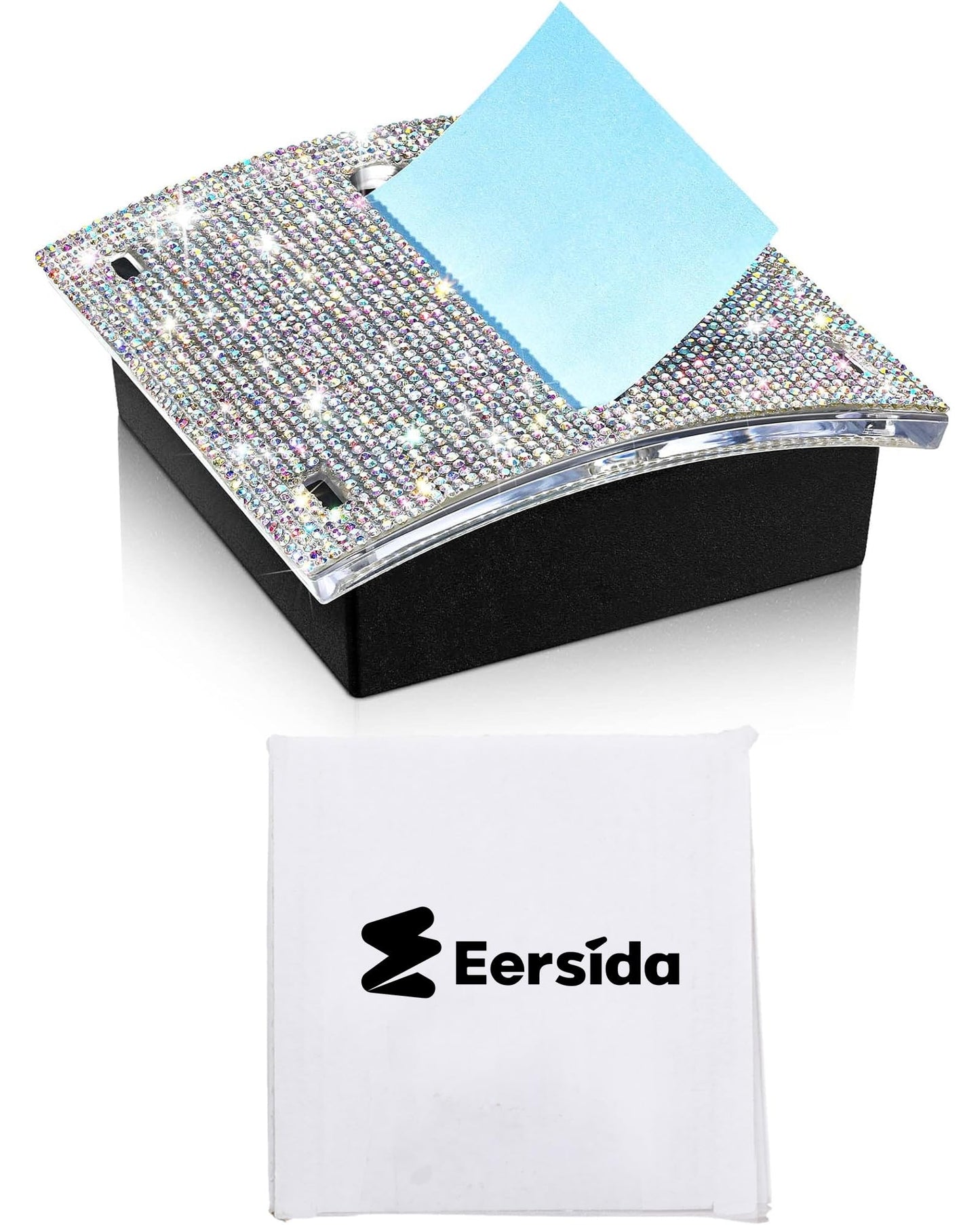 Eersida Rhinestone Self Stick Note Pad Holders 4 x 4 Inches AB Color Cute Note Holder Sticky Dispenser Bling Memo Stick Dispenser for Office Employee Coworkers Gifts Home Desk Supplies