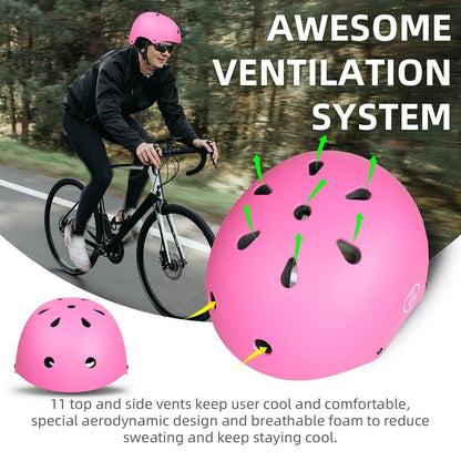 67i Bike Helmet for Adults Scooter Skateboard Helmet Cycling Bicycle Helmets for Men Women Youth Lightweight Adjustable for Multi-Sports Skateboarding with 11 Vents (L, Pink)