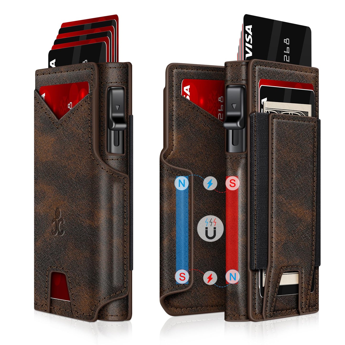 Wallet for Men Wallet with Slim Pop Up Card Holder 9-13 Cards, Bifold Minimalist Smart Wallet RFID Blocking Credit Card Holder with ID Window & Stretchable Cash Slot Compact Metal Aluminum Card Case