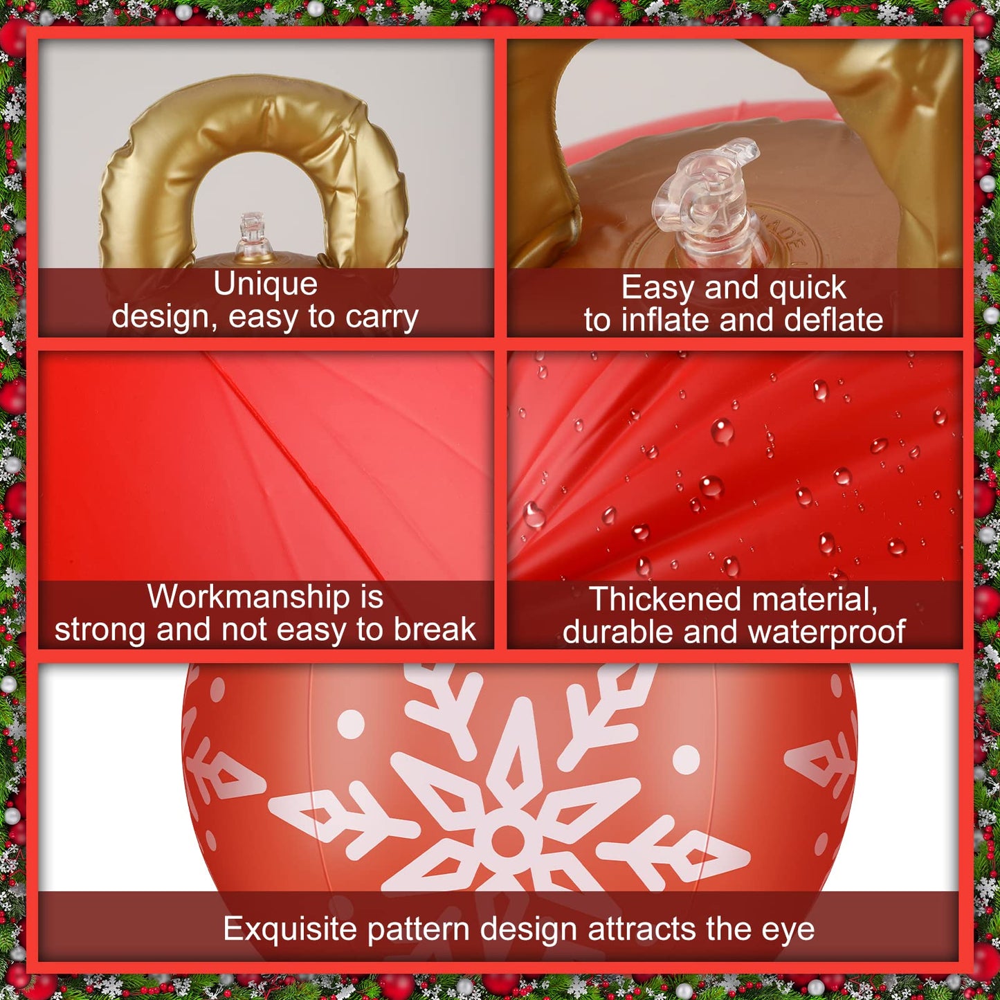 2 Pieces 32 Inch Giant PVC Inflatable Christmas Decorated Ball Ornaments Outdoor Large Xmas Blow Ball Decorations for Christmas Themed Party Ornaments(Elk Xmas Tree Style,Red)