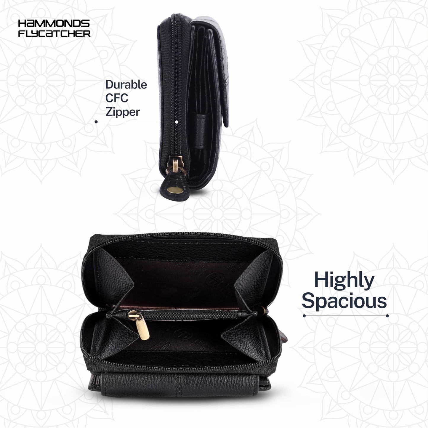 HAMMONDS FLYCATCHER Leather Ladies Wallet for Woman with 14 Card Slots - Clutch Purse for Women, Ladies Wallet for Women Stylish, Ladies Purse for Women Wallet, Purse for Woman, Black, 12.5 cm x 3 cm