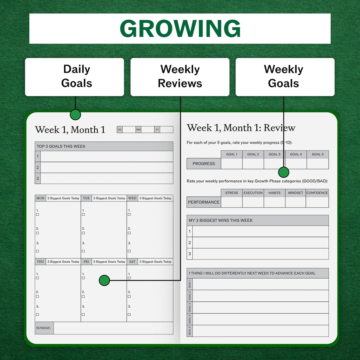 Sprouht Guided Journal for Goal Setting | 6-Month Life Planner with Daily, Weekly & Monthly Tracking | Personal Growth & Life Clarity System | Undated Productivity Daily Journal for Men & Women