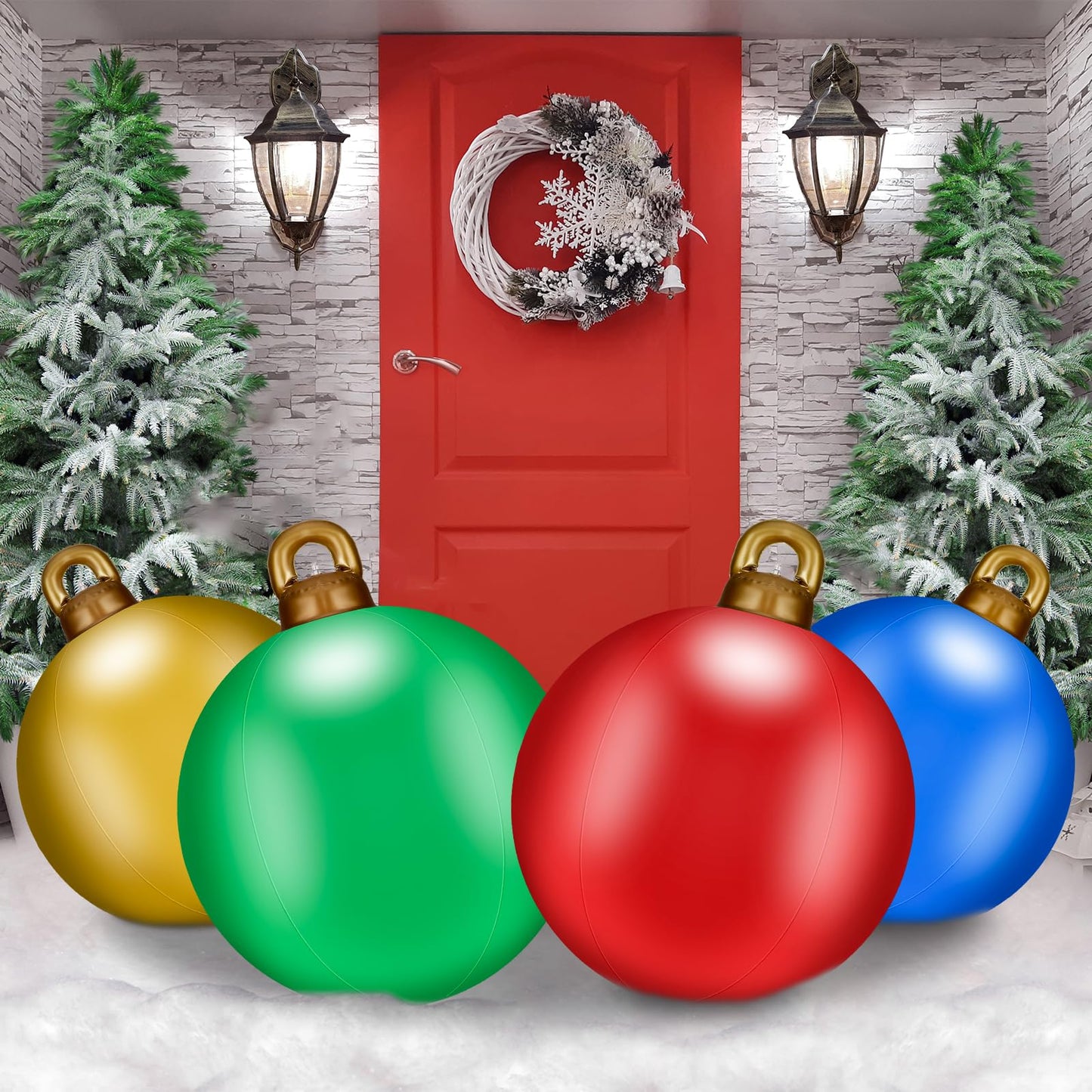 Jetec 4 Pcs Giant Inflatable Christmas Ball Large Xmas Inflatable Ornaments PVC Outdoor Holiday Blow Ball Outside Yard Lawn Porch Decorations (Solid,Red,Green,Blue,Gold)
