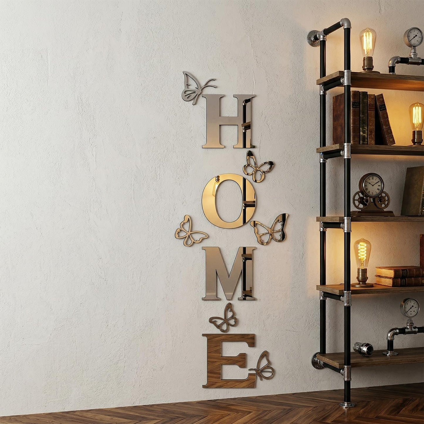Vaabee Home Wall Decor Signs Letters 10PCS Acrylic Mirror Stickers Family House Decorations for Living Room Bedroom Dining Home Modern Decoracion de Pared para Sala,Silver 59x21 Inch
