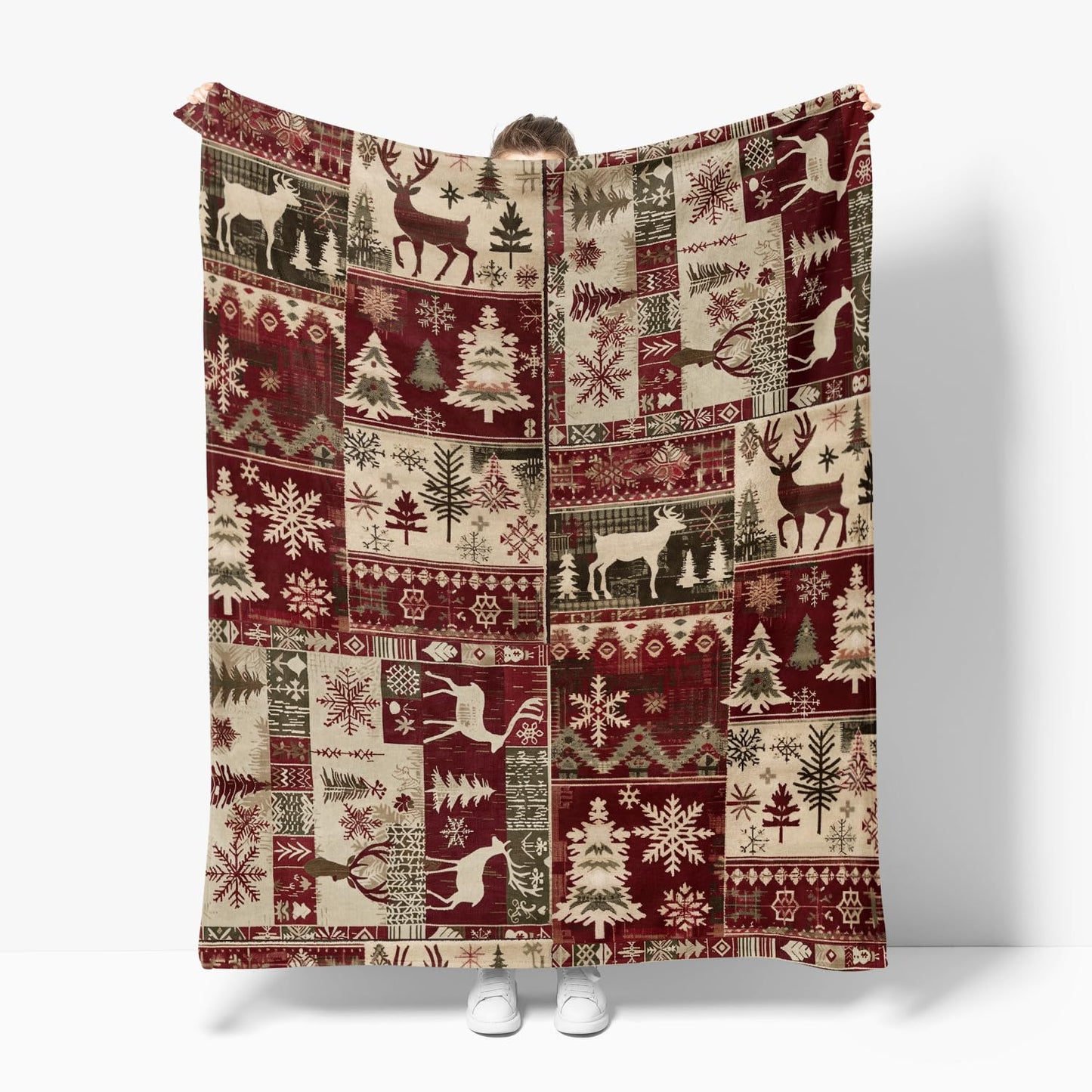 Horaldaily Christmas Flannel Blanket Throw, Christmas Red Reindeer Snow Soft Fuzzy Plush Cozy Fleece Blankets for Couch Sofa Bed Lounging, Ideal Gifts for Kids Adults Wife Self, 50x60