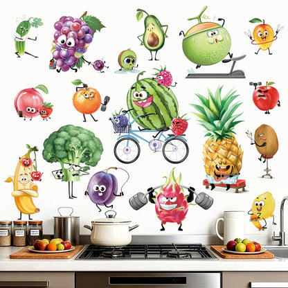 wondever Kitchen Fruit Wall Stickers Cartoon Vegetables Peel and Stick Wall Art Decals for Kitchen Cabinet Cupboard Fridge