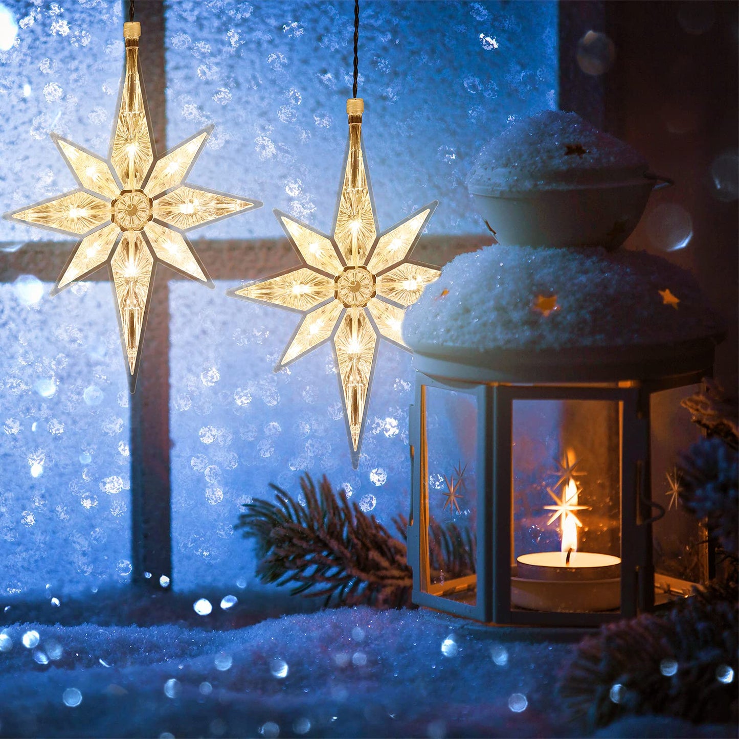 Mudder 10.8 Inch Christmas Window Star Lights Large Hanging Bethlehem Star Tree Topper Decoration Christmas LED Window Lights Silhouette Decoration (Warm White,1 Piece)