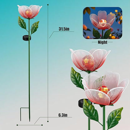 Flower Solar Lights for Outside,2 Pack Metal Flower Solar Lights for Outside,Tulip Solar Powered Garden Light Outdoor Decor,Housewarming Ornament for Patio, Lawn, Yard, Pathway (Breathing Light)