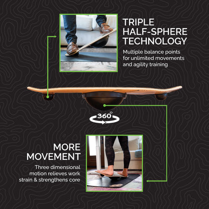 Whirly Board Wide 360˚ Wooden Balance Boards | Standing Desk Balance Board | Wobble Board Portable Home Gym | Snowboard Training | Surf trainer | Balance Board for Kids & Adults | Core Balance Trainer