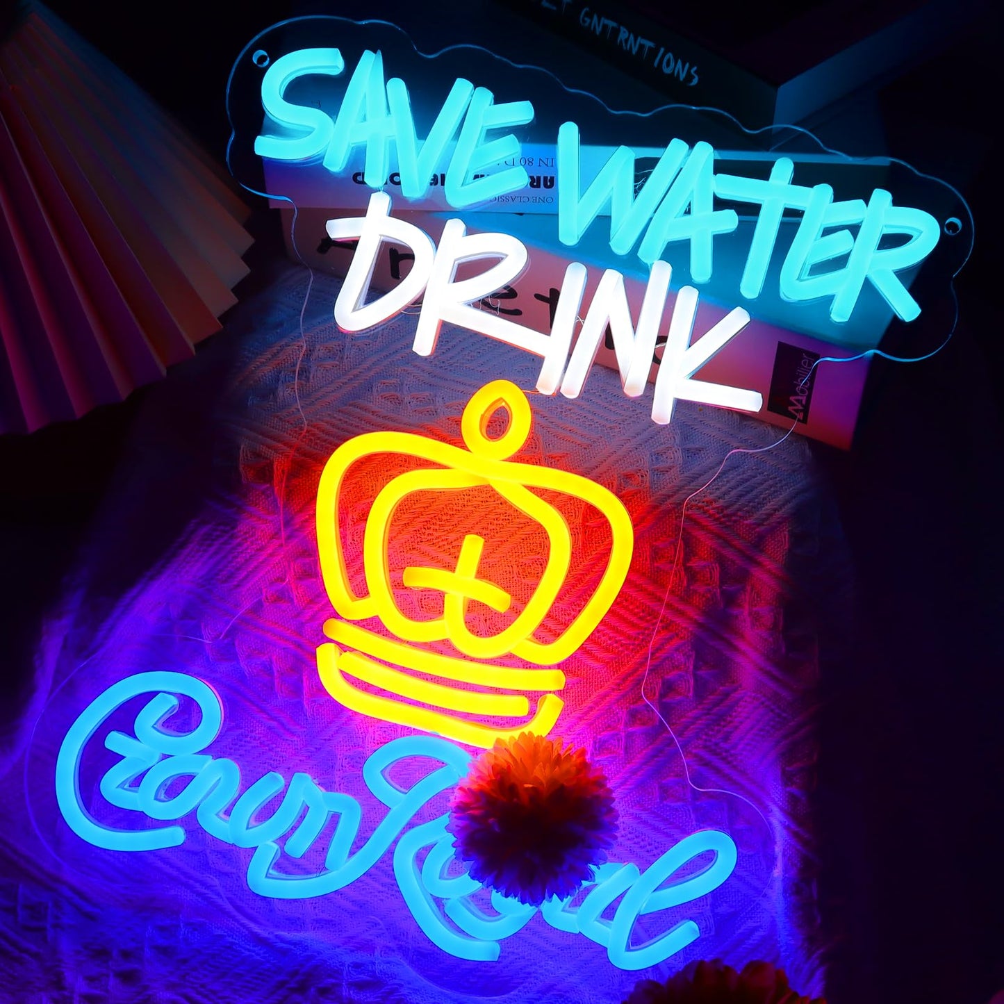 Balanar Save Water Neon Sign for Wall Decor ，Dimmable Whiskey Neon Sign for Man Cave，Party, Bars, Home Decor 、Holiday Gifts12.2 * 14.1inch