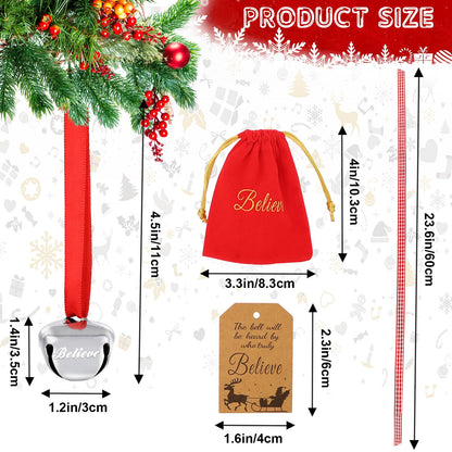 Christmas Believe Bell Ornaments, Polar Express Bell, Silver Sleigh Bell, Christmas Tree Bell Decoration Holiday Treat Gifts for Kids & Adults