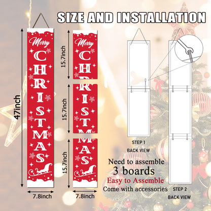 Merry Christmas Wooden Porch Sign 47" Christmas Welcome Signs Front Door Xmas Hanging Decoration Vertical Standing Signs for Home Garden Yard Farmhouse Party Decor