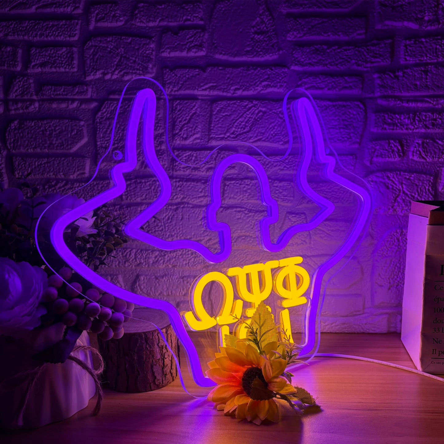 Omega Neon Light Sign Dimmable LED Greek Gesture Shape Retro Math Letter Psi Phi Neon Light, Party Bar Game Room Cinema Living Room Decor Festive Omega Birthday Holiday Gifts(15.7 * 11.8in)