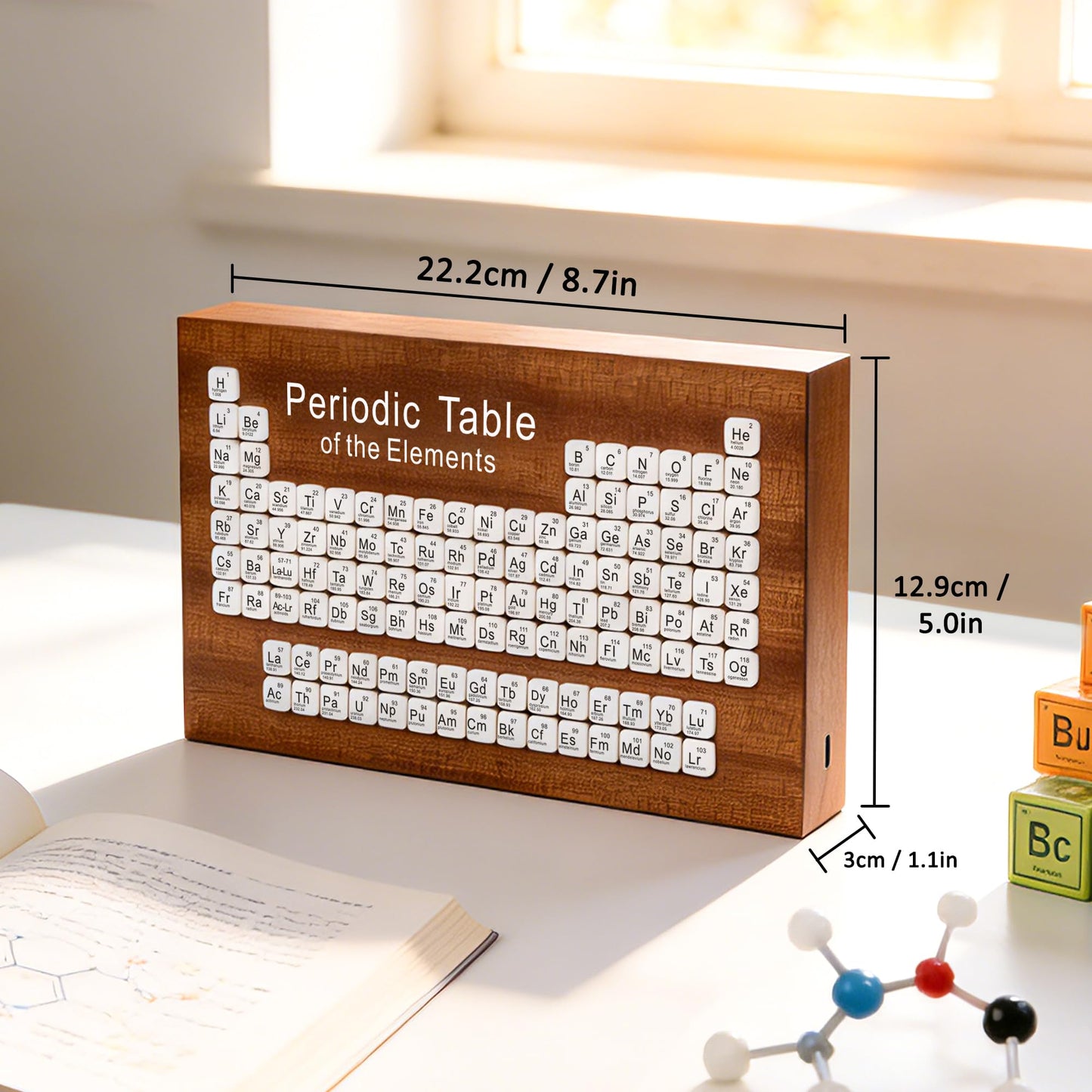 Ammonite Wooden Periodic Table Desk Lamp, USB Powered Element Block LED Warm White Light, Educational Decor for Classroom, Student Chemistry Gifts and Study Room Supplies