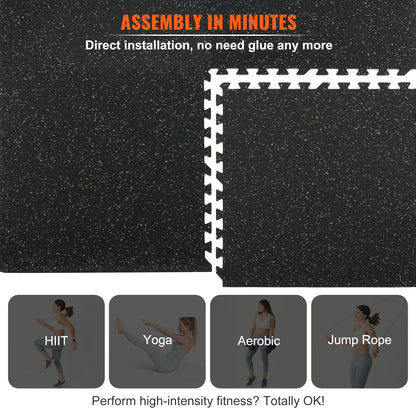 VEVOR 0.56Inch 100sq.ft Exercise Equipment Mats, 25 Tiles Upgraded Rubber Top with High Density EVA Foam, Interlocking Gym Flooring for Home Gym, 25 x 25In Gym Mats, Puzzle Workout Mats, Black & Gray