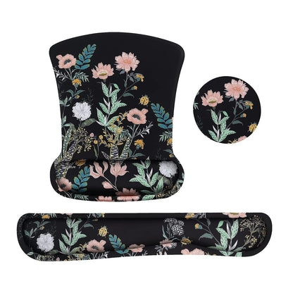 MOSISO Wrist Rest Support for Mouse Pad&Keyboard Set, Wild Flowers Ergonomic Mousepad&Coaster Non-Slip Base Home/Office Pain Relief&Easy Typing Cushion with Neoprene Cloth&Raised Memory Foam, Black