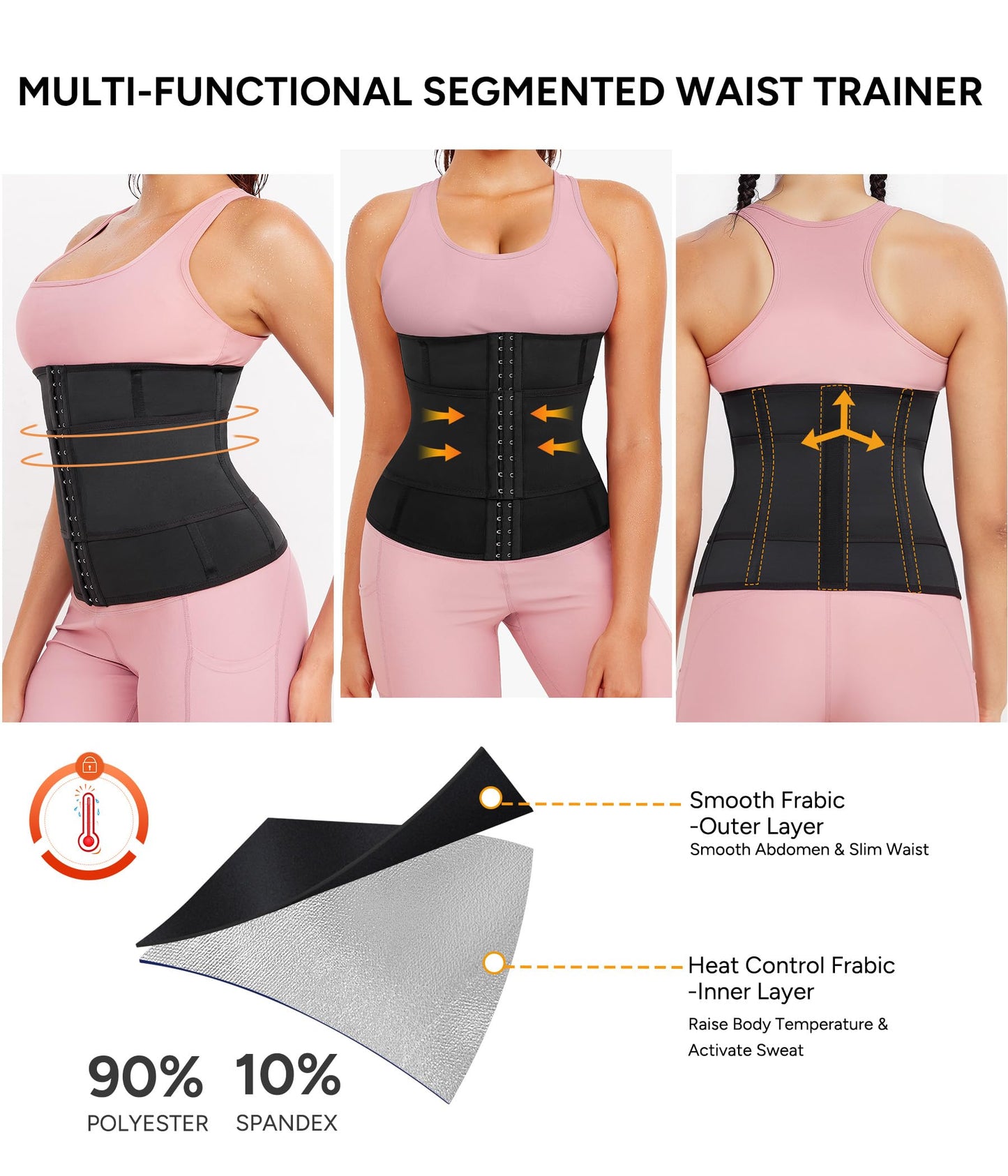 LEINIDINA Waist Trainer for Women Corset Shapewear Segmented Sweat Waist Trimmer for Women Workout Belt Black-silver