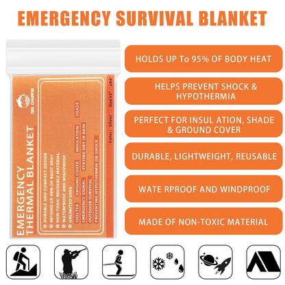 QIO CHUANG Emergency Mylar Thermal Blankets -Space Blanket Survival kit Camping Blanket (Pack of 6). Perfect for Outdoors, Hiking, Survival, Bug Out Bag ，Marathons or First Aid
