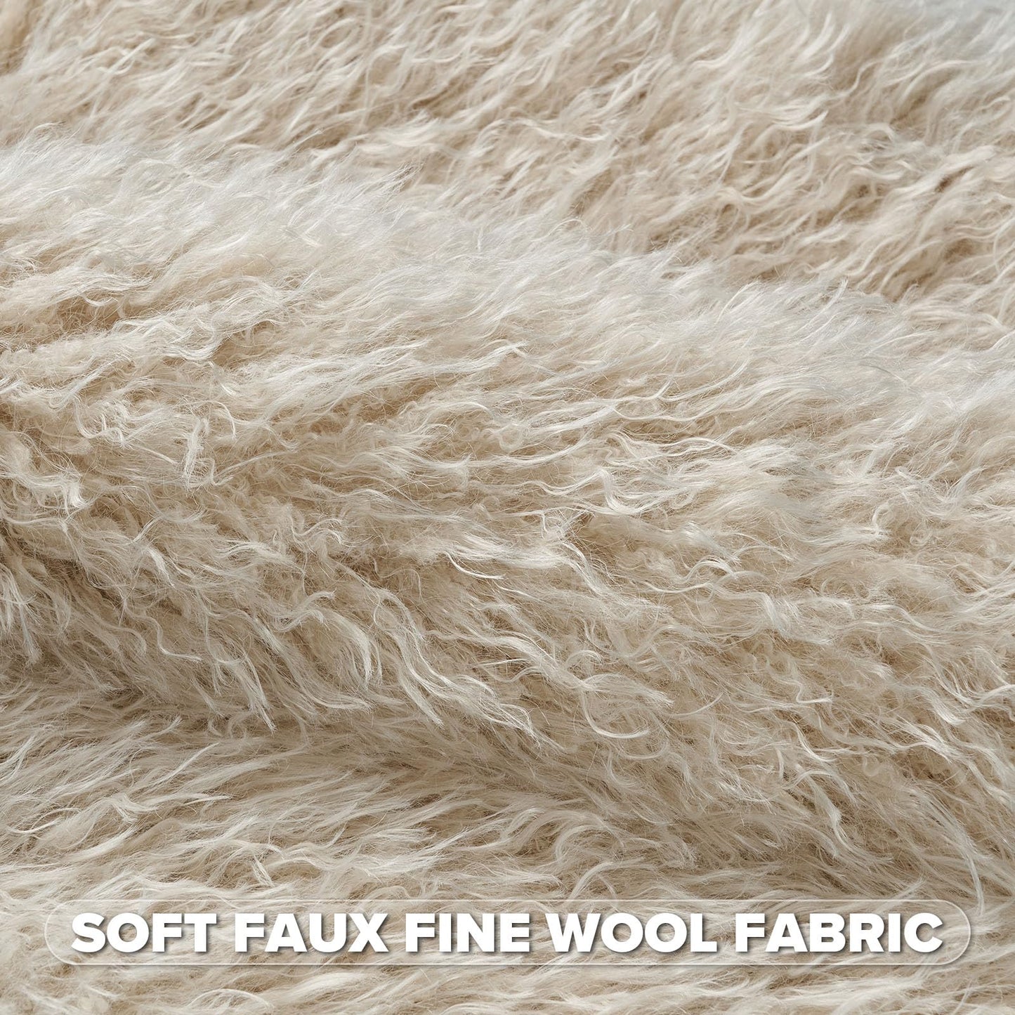 FUTEI Pack of 2 Shaggy Mongolian Faux Wool Throw Pillow Covers 18x18 Inch Soft Fluffy Farmhouse Decorative Cushion Case for Couch Bed Living Room, Beige