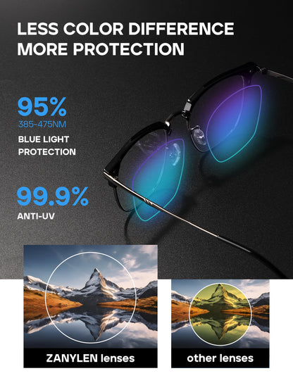 ZanyLen Blue Blocker Glasses for Men Metal Browline Computer Gaming Glasses With Blue Ray Filter (Gunmetal/Black TR90 Eyeglasses)