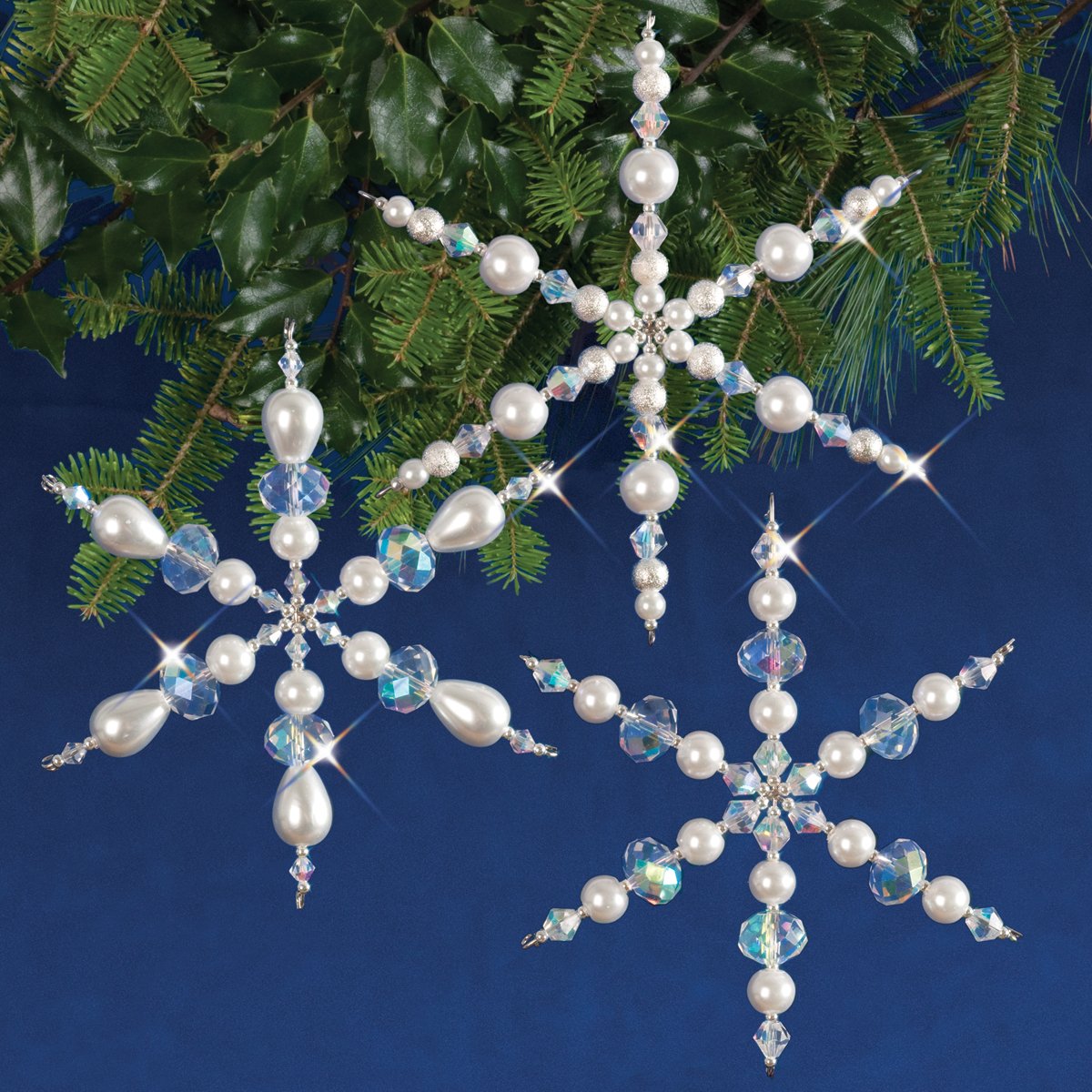 Solid Oak SNOWFL Sparkling Snowflakes Ornament Kit, Crystal/Pearl