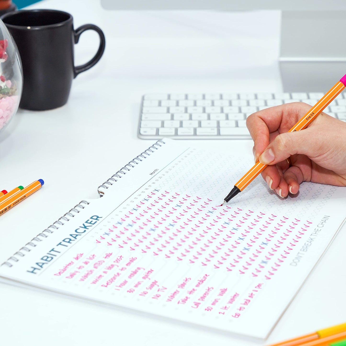 Hadigu Habit Tracker Calendar (Undated 12 Month) Colorful Motivational Design, Spiral Bound and Hanger, A4 Size (8,3"x11.7") Quality Heavy Paper, Monthly Habit Tracker Journal, Goal Tracker, Workout