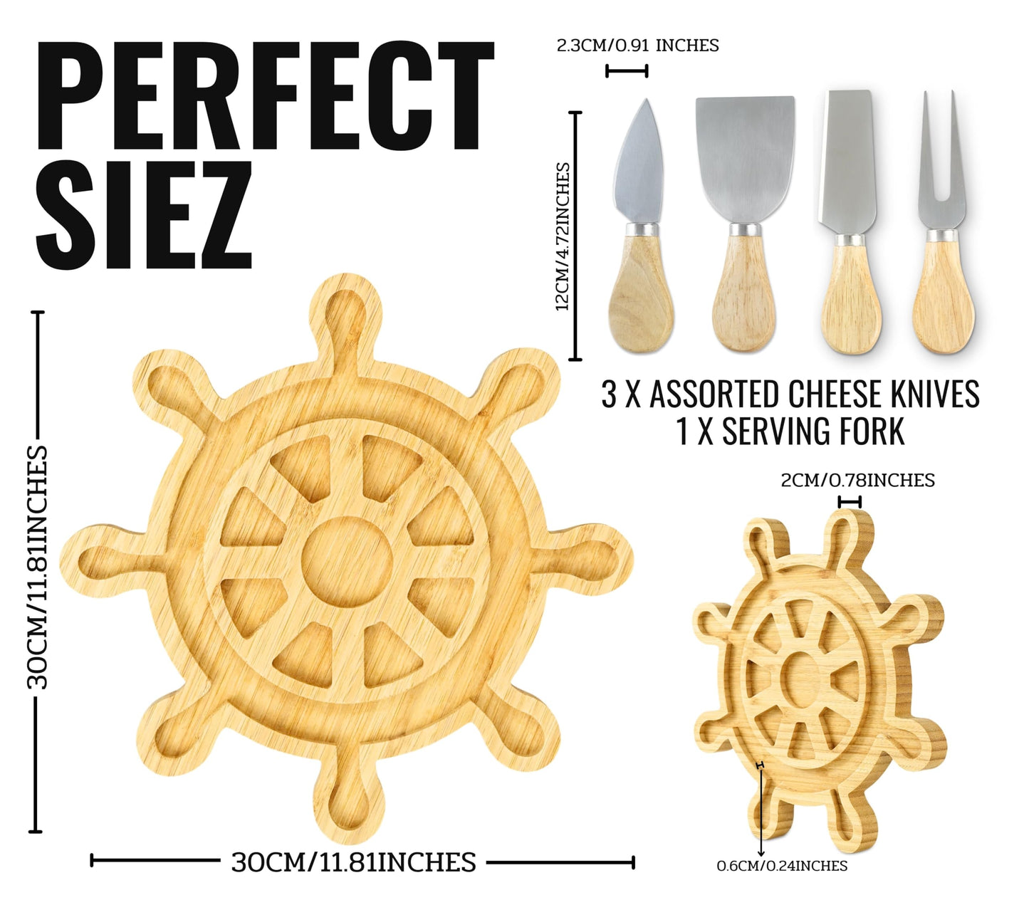 Boating Charcuterie Board, Boat Owner Gifts for Men/Women, 11.81 * 11.81 * 0.78 inches Cheeses Charcuterie Wood Cutting/Serving Board Set with 4 Matching Spreaders for Thanksgiving Christmas