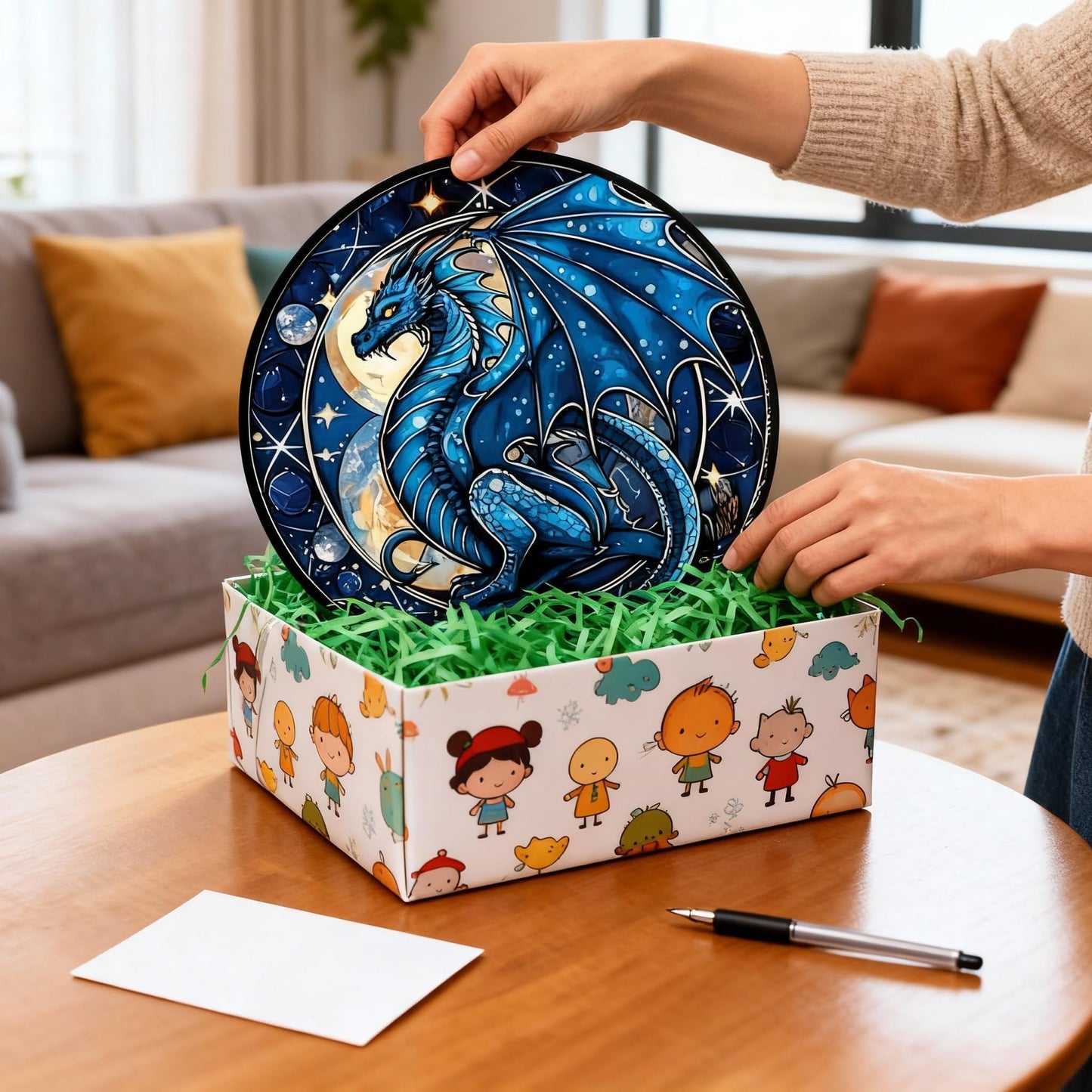 MATIHAY Cartoon Dragon Acrylic Window Hanging Ornament, Moon Dragon Wall Art Decor for Bedroom Birthday Party Supplies Halloween Christmas Decoration (Blue, 11.8"/30cm)