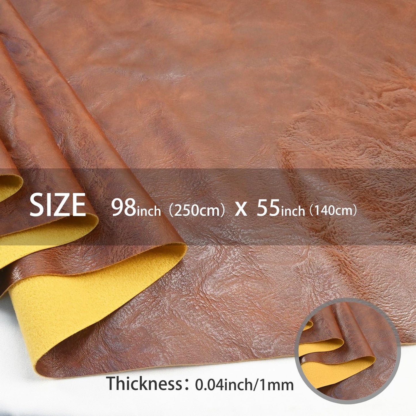 250cm x 140cm （98 x 54 Inch） Soft Leather Fabric - Faux Leather Fabric -1mm Thick for Upholstery - DIY Crafts - Brown Crazy Horse Distress