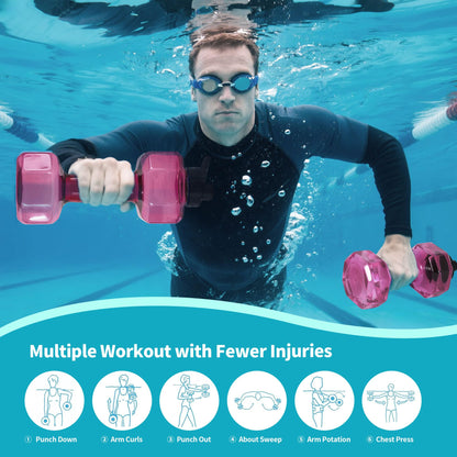 Water Weights for Pool Exercise Set of 2, Aquatic Exercise Dumbbells with Non-slip Handle, PE Materials Water Dumbbell Aerobics for Water Aerobics Weight Loss (Pink)