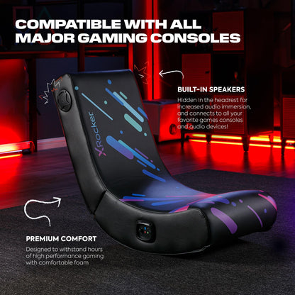 X Rocker Pixel Printed Video Gaming Floor Chair with Headrest Speakers, Wireless Bluetooth, Foldable, Vegan Leather, 300 lbs Max, Amazon Exclusive, Black