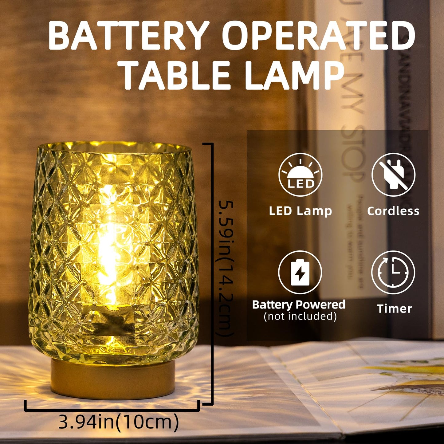 MJ PREMIER Battery Operated Table Lamp, Small Cordless Lamp with Timer Decorative Ambient Lighting, Emergency LED Lamp Nightstand for Bedroom Living Room Indoor Decor Housewarming Gift