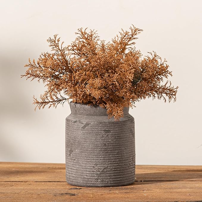Ceramic Flower Vase 6.5 inch Farmhouse Rustic Vase for Home Decor Handcrafted Pottery Vase Small Terracotta Vases for Dining Table Fireplace Living Room Bathroom Wedding Centerpiece (02-Dark Brown)