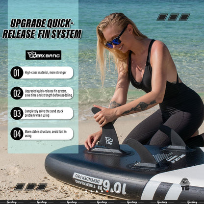 TIGERXBANG Stand Up Paddle Boards 10'6" x 32" x 6" with Premium SUP Board Accessories, Inflatable Paddle Boards for Adults/Kids with Double-Bladed Paddle, Kayak Seat, Defender-Pro Black
