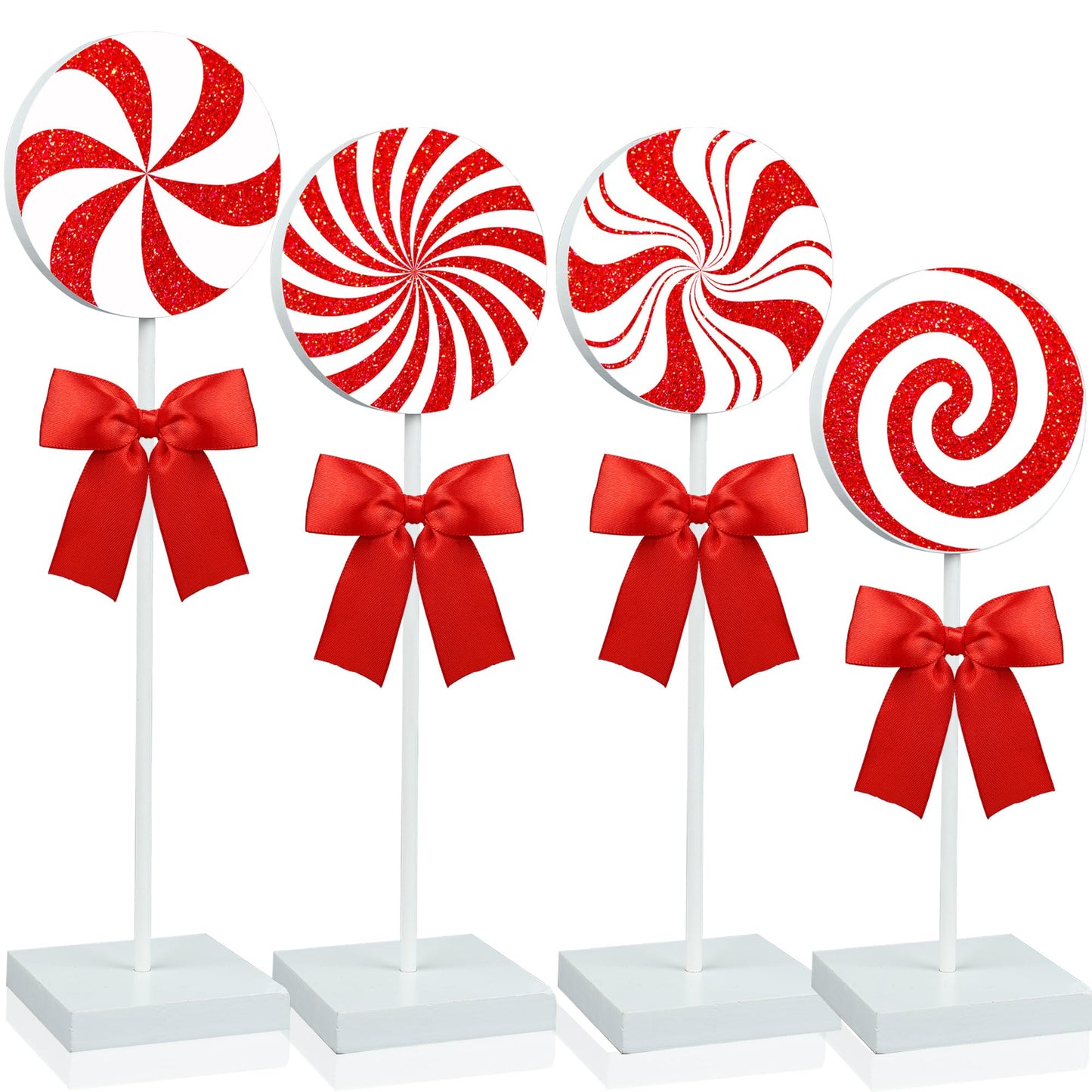 Christmas Wood Tabletop Decor Candy Standing Wooden Table Sign Red Christmas Tiered Tray Decor Rustic Xmas Candy Centerpieces for Xmas Holiday Party Home Kitchen Decors, 4 Pcs