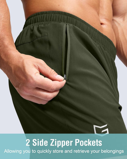 G Gradual Men's Athletic Running Shorts with Zipper Pockets Quick Dry 7"/ 5"/ 9" Workout Gym Shorts for Basketball Hiking(Olive,5M)