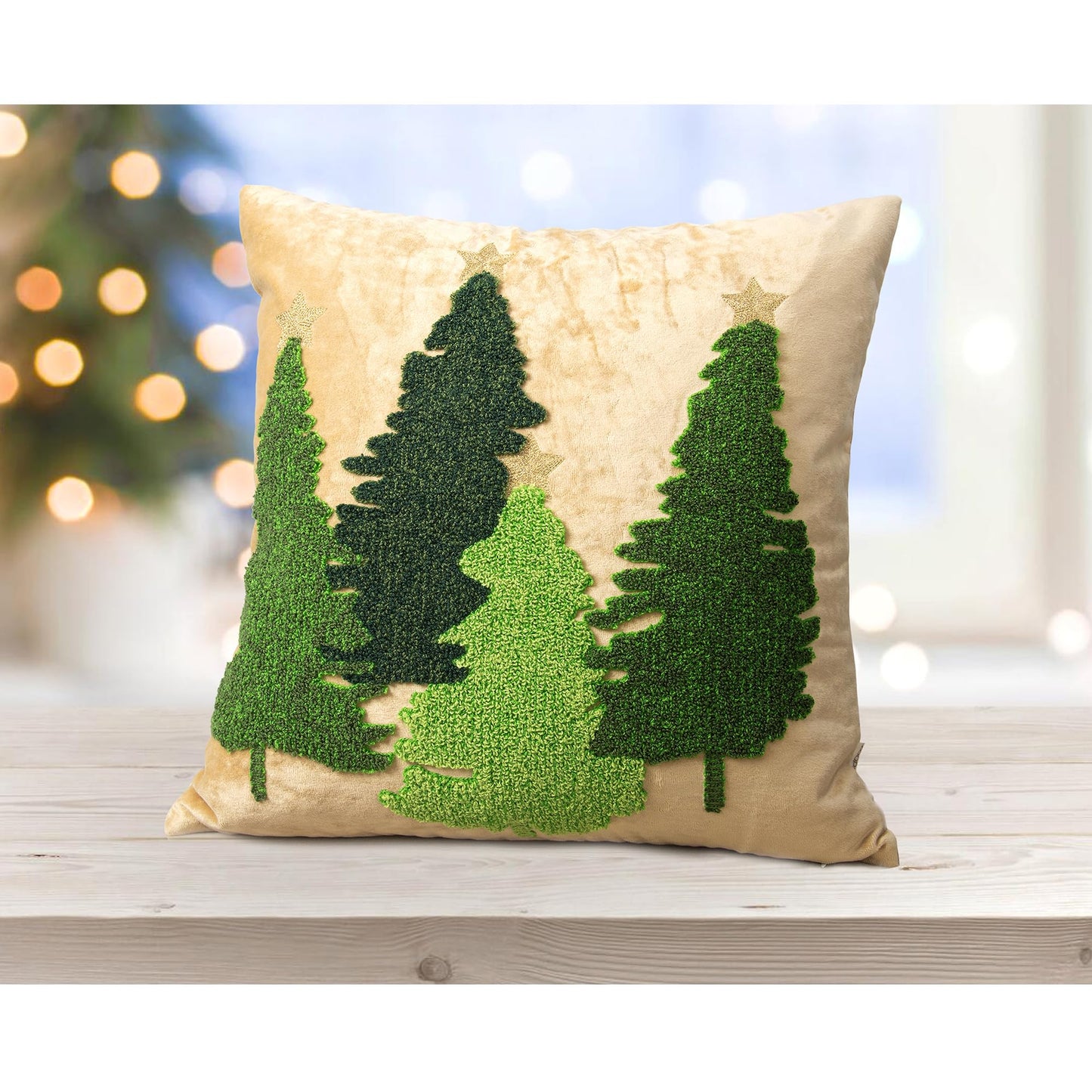 LOOPUINHOM Christmas Tree Pillow Covers 18x18, Embroidered Throw Pillow Covers Decorations Holiday Pillows for Home Couch Sofa Bed Living Room,Gold Crushed Velvet Cushion