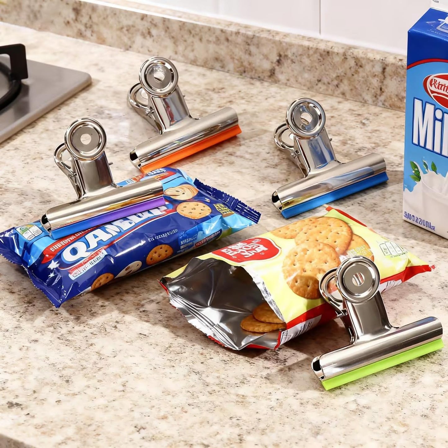 3 Inch Extra Large Bulldog Clips Covered with Silicone, 10 Pack, 75 mm, Silver, Chip Clip, Binder Clips, Fold Clamps for Food Bags, No More Sharp Edges