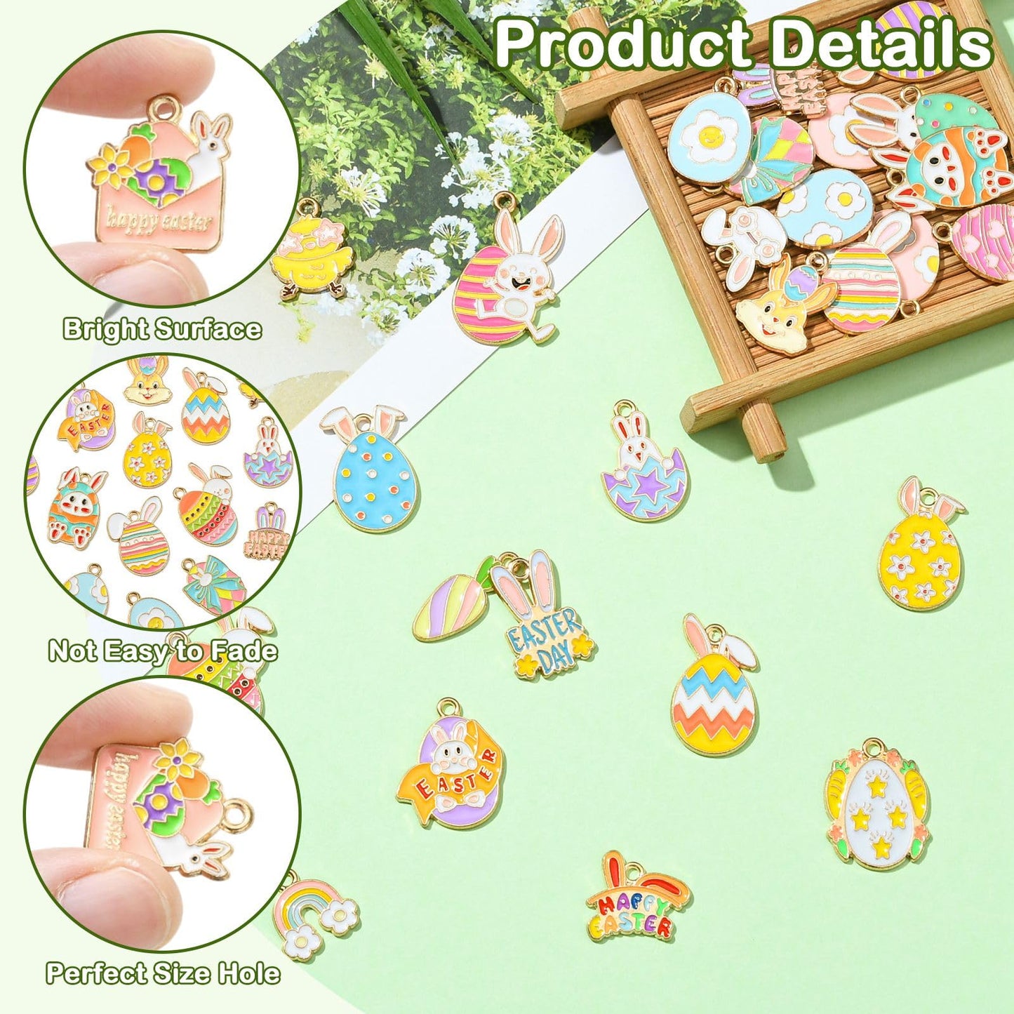 Stiesy Enamel Easter Charms 27Pcs Easter Egg Rabbit Charm Bulk Cute Animal Jewelry Pendants for Jewelry Making Crafts Bracelets Necklaces DIY Gifts