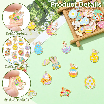 Stiesy Enamel Easter Charms 27Pcs Easter Egg Rabbit Charm Bulk Cute Animal Jewelry Pendants for Jewelry Making Crafts Bracelets Necklaces DIY Gifts