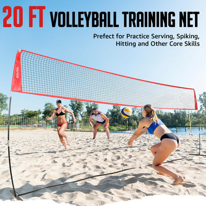 ZEALFEEL Volleyball Net, 20FT Volleyball Training Net Height Adjustable, Portable Freestanding Practice Net for Hitting or Serving Drills, Pop up Volley Ball Nets with Carry Bag for Backyard Outdoor