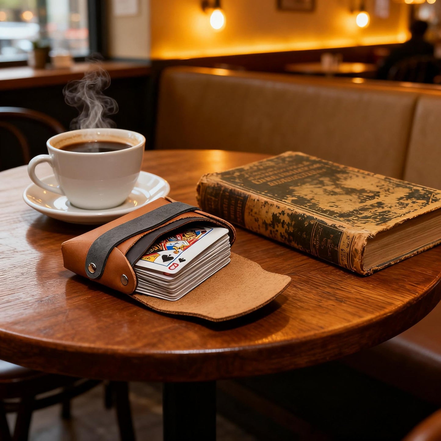 JingRongDa Leather Card Case Wallet, Slim Money Holder with Credit Card Slots Large Capacity Wallet for 30 Cards/Poker/Cash (light brown)